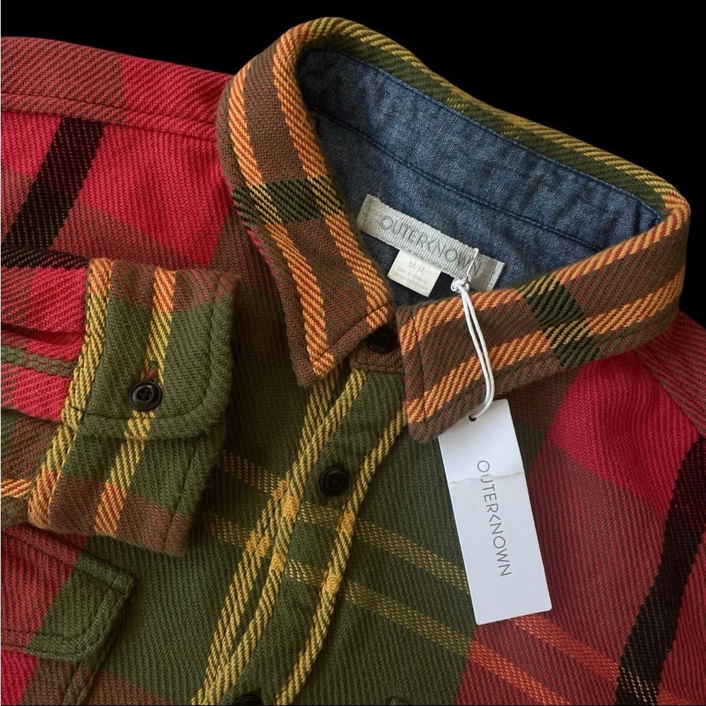 Outerknown Blanket Shirt Organic Cotton Cranberry Country Plaid Medium $148